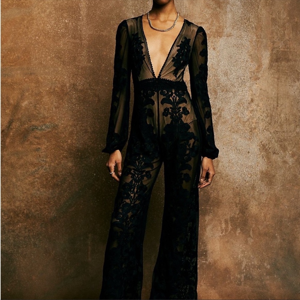 For love and lemons sheer black jumpsuit